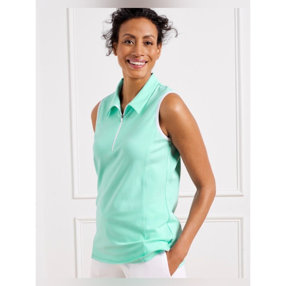 TALBOTS UPF 50+ SLEEVELESS PIQUÉ POLO SIZE S PETITE